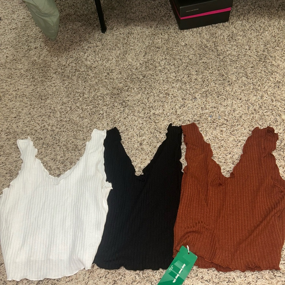 SHEIN Ribbed Ruffled Tank Tops White and Black